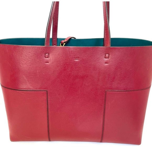 Tory Burch T Block Tote,”Imperial Garnet, with Leather Removable Pouch with logo - Picture 11 of 16